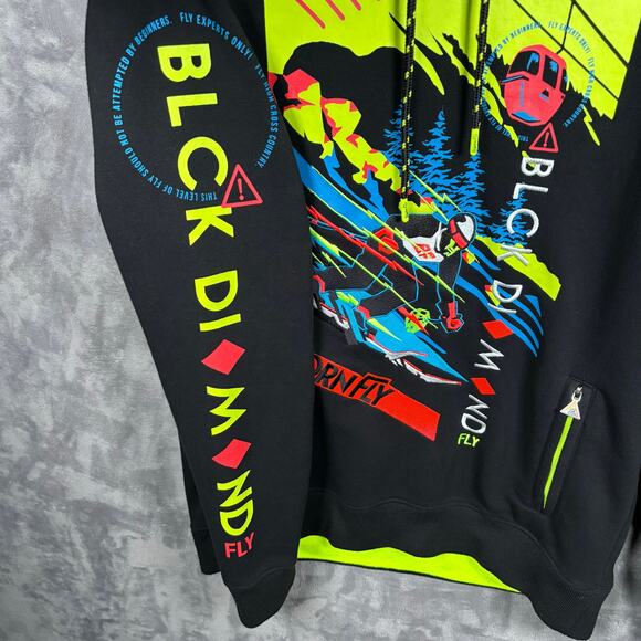 Born Fly Black Diamond Fly Hoodie Mens Large Neon Graphic Ski Theme - Picture 2 of 9